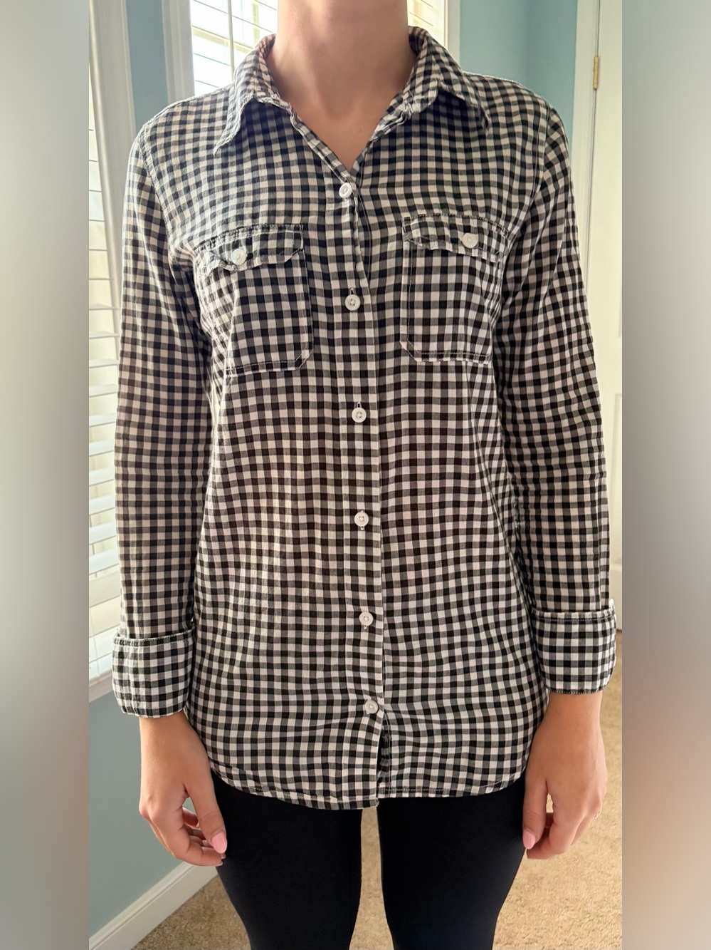 Nollie Black & White Gingham Boyfriend Fit Flannel Button-Down Size S Y2K